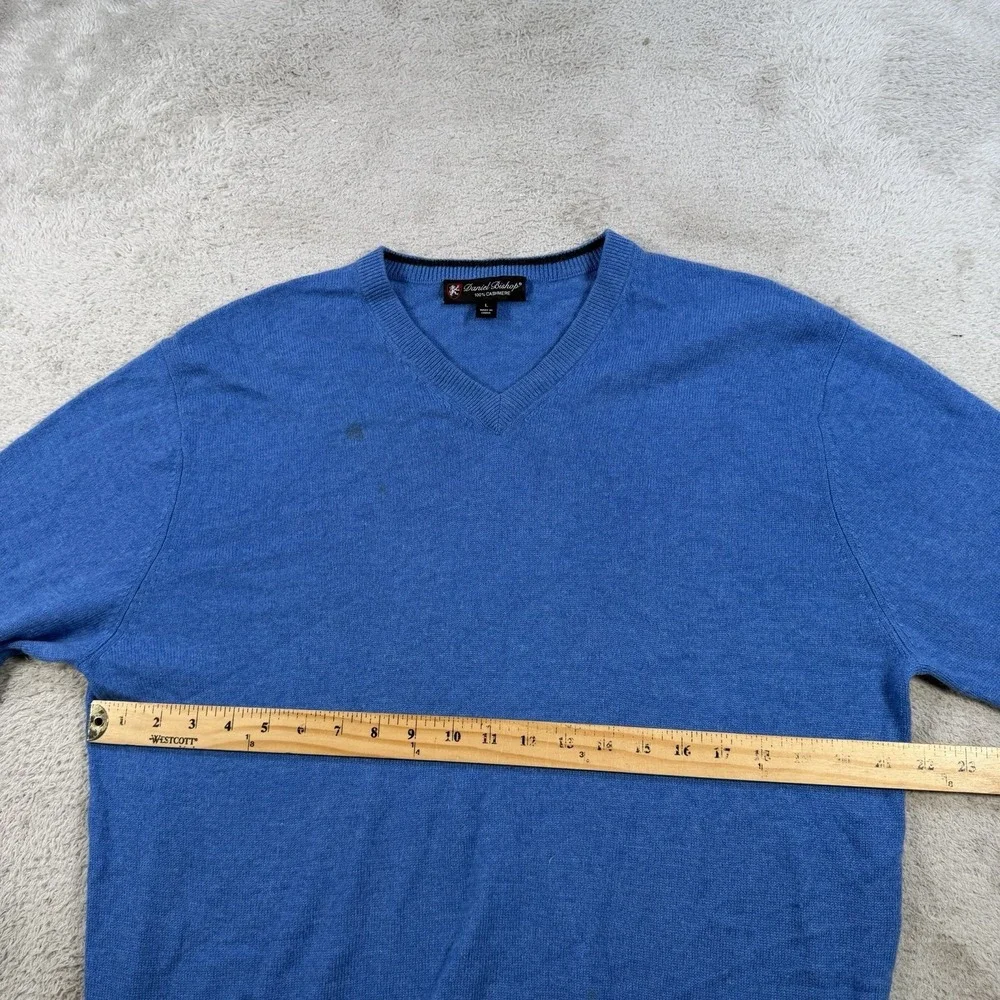Daniel Bishop Sweater Mens Large Blue 100% Cashmere V-Neck Pullover Soft